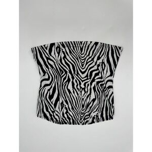 Womens Large Zebra Strapless Tube Top Black & White Mobwife Going Out Club Party